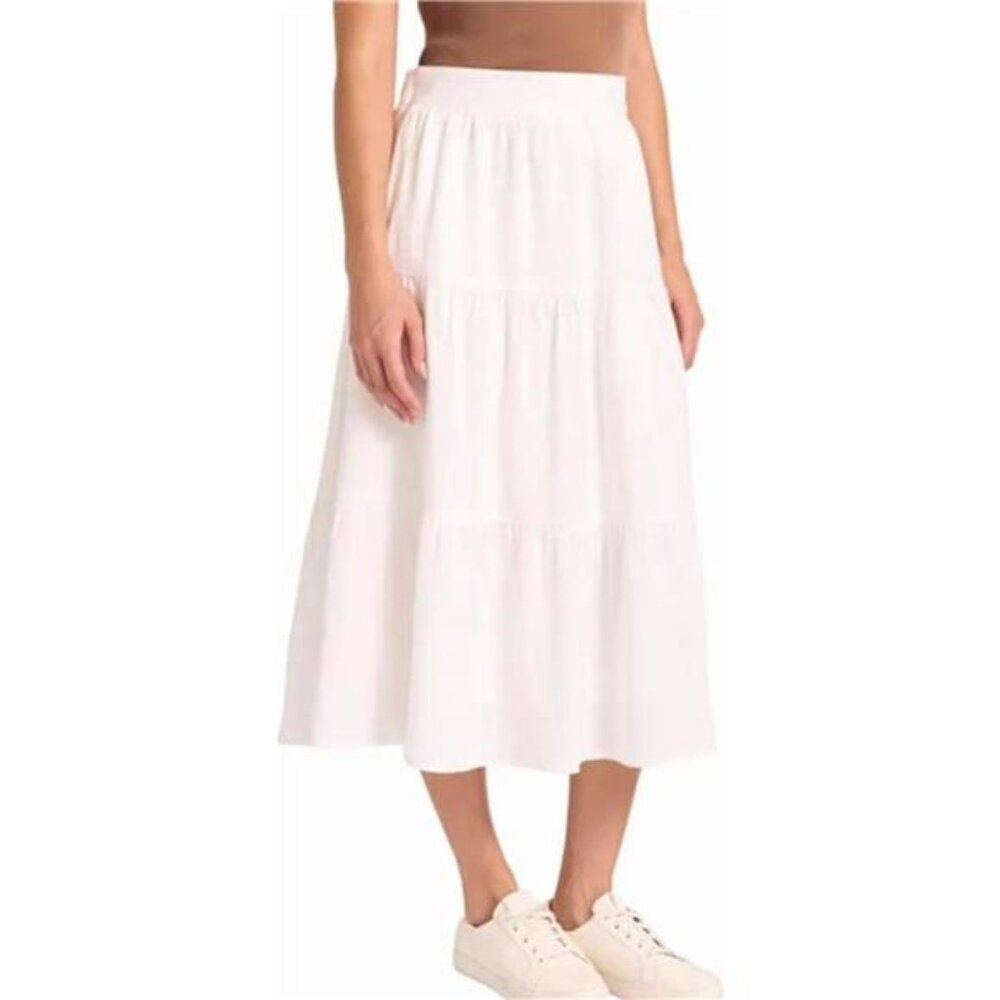 Matty M Women's Linen Blend Midi Skirt with Pockets (White, Medium) - Picture 2 of 3